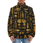 Down-Padded Puffer Jacket Gold Egyptian Symbols
