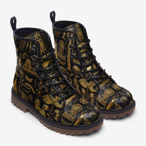 Leather Boots Gold Egyptian Symbols