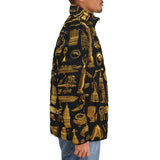 Down-Padded Puffer Jacket Gold Egyptian Symbols