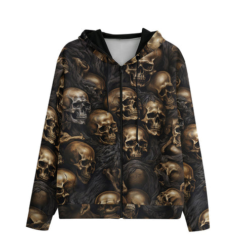 Men's Zip Up Hoodie Dark Brown Skulls Collage