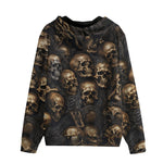 Men's Zip Up Hoodie Dark Brown Skulls Collage