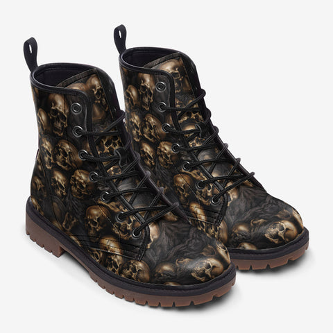 Leather Boots Dark Brown Skulls Collage