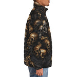 Down-Padded Puffer Jacket Dark Brown Skulls Collage