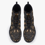 Casual Leather Chunky Boots Dark Brown Skulls Collage