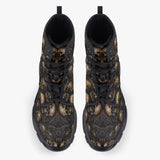 Casual Leather Chunky Boots Dark Brown Skulls Collage