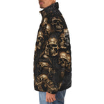 Down-Padded Puffer Jacket Dark Brown Skulls Collage