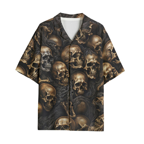 Hawaiian Shirt Dark Brown Skulls Collage