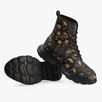 Casual Leather Chunky Boots Dark Brown Skulls Collage