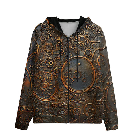 Men's Zip Up Hoodie Bronze Metal Pattern