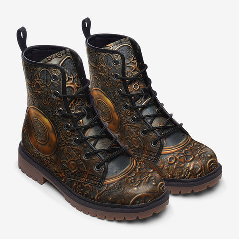 Leather Boots Bronze Metal Pattern