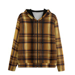 Men's Zip Up Hoodie Luxury Golden Tartan Plaid