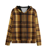 Men's Zip Up Hoodie Luxury Golden Tartan Plaid