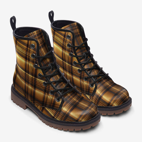 Leather Boots Luxury Golden Tartan Plaid