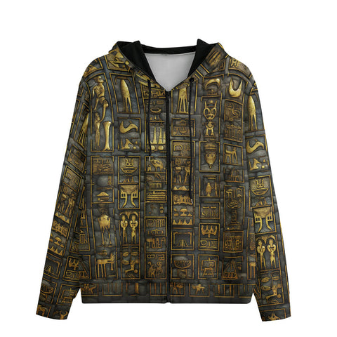 Men's Zip Up Hoodie Wall Engraved Golden Egyptians Symbols