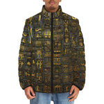 Down-Padded Puffer Jacket Wall Engraved Golden Egyptians Symbols