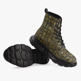 Casual Leather Chunky Boots Wall Engraved Golden Egyptians Symbols