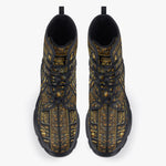 Casual Leather Chunky Boots Golden Egyptian Ornaments