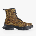 Casual Leather Chunky Boots Golden Egyptian Art