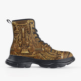 Casual Leather Chunky Boots Golden Egyptian Art