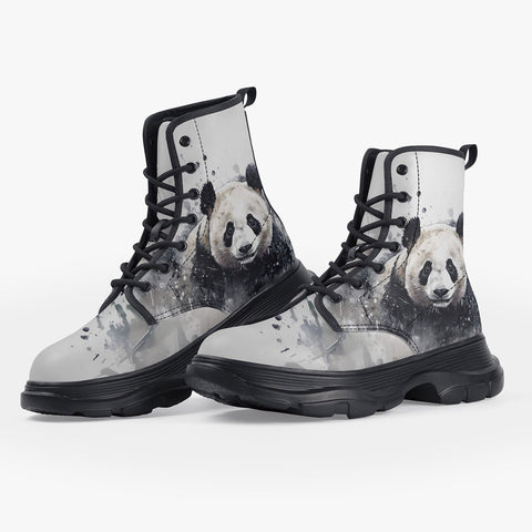 Casual Leather Chunky Boots Watercolor Panda