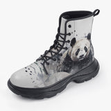 Casual Leather Chunky Boots Watercolor Panda