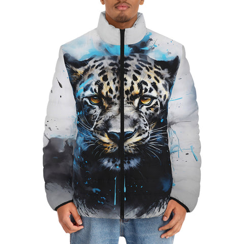 Down-Padded Puffer Jacket Watercolor Leopard Art