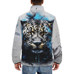 Down-Padded Puffer Jacket Watercolor Leopard Art