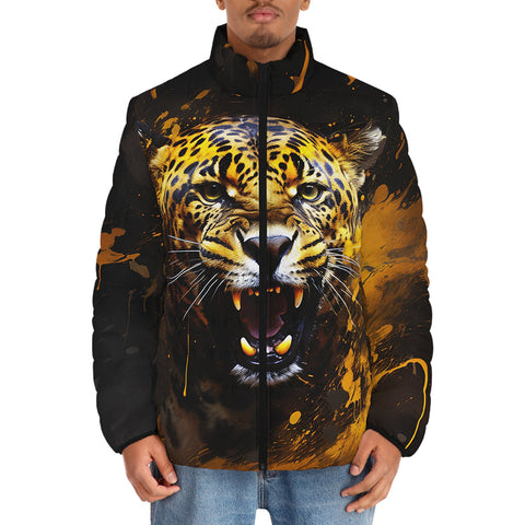 Down-Padded Puffer Jacket Jaguar Roar Paint Splash
