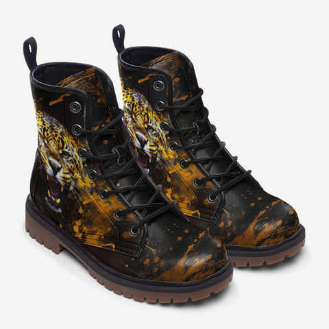 Leather Boots Jaguar Roar Paint Splash