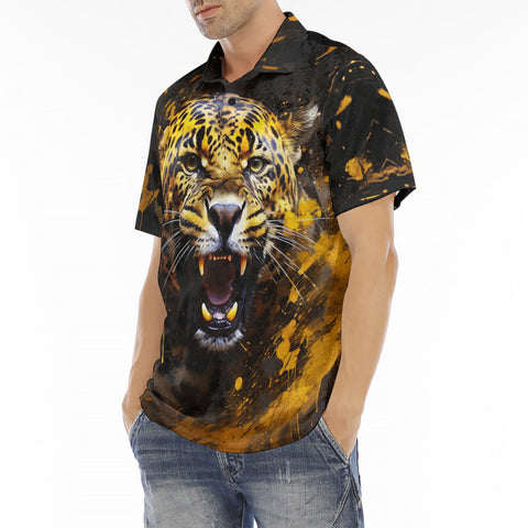 Men's Polo Shirt Jaguar Roar Paint Splash