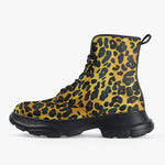 Casual Leather Chunky Boots Golden Leopard Texture