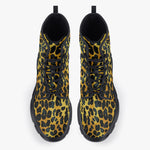 Casual Leather Chunky Boots Golden Leopard Texture