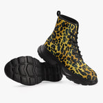 Casual Leather Chunky Boots Golden Leopard Texture