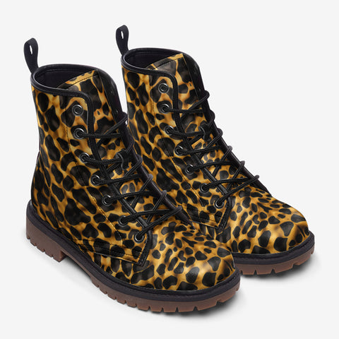 Leather Boots Golden Leopard Print