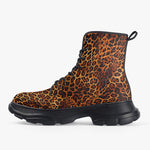 Casual Leather Chunky Boots Leopard Pattern