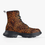 Casual Leather Chunky Boots Leopard Pattern