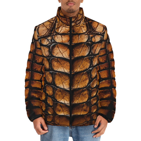 Down-Padded Puffer Jacket Brown Alligator Texture