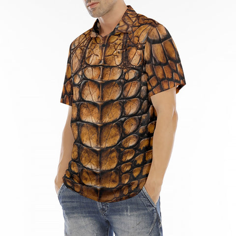 Men's Polo Shirt Brown Alligator Texture Print