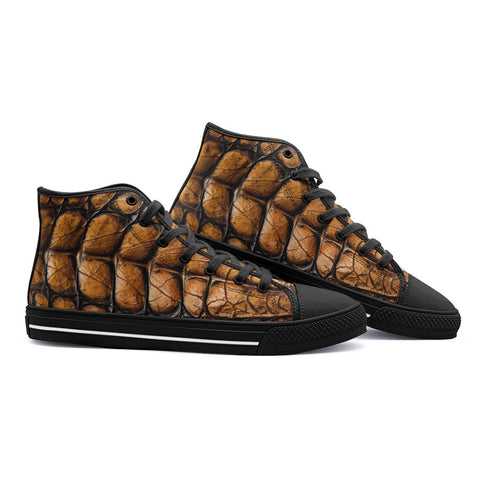 High-Top Canvas Shoes Brown Alligator Texture Print