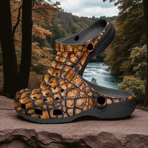 Classic Clogs Brown Alligator Texture Print