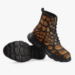 Casual Leather Chunky Boots Brown Alligator Texture