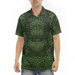 Men's Polo Shirt Green Alligator Texture Print