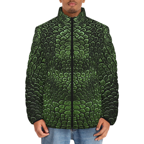 Down-Padded Puffer Jacket Green Alligator Texture