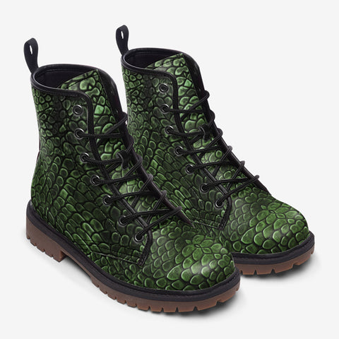 Leather Boots Green Alligator Texture Print