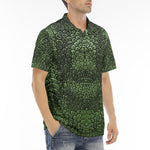 Men's Polo Shirt Green Alligator Texture Print