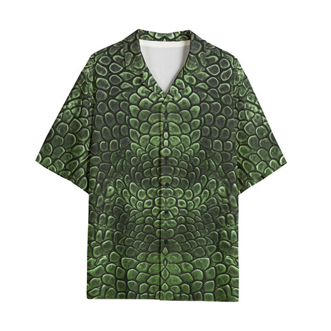 Hawaiian Shirt Green Alligator Texture Print