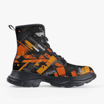Casual Leather Chunky Boots Paint Splash Abstraction