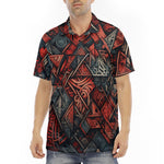 Men's Polo Shirt Abstract Dark Red Geometric