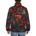 Down-Padded Puffer Jacket Abstract Dark Red Geometric
