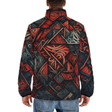 Down-Padded Puffer Jacket Abstract Dark Red Geometric